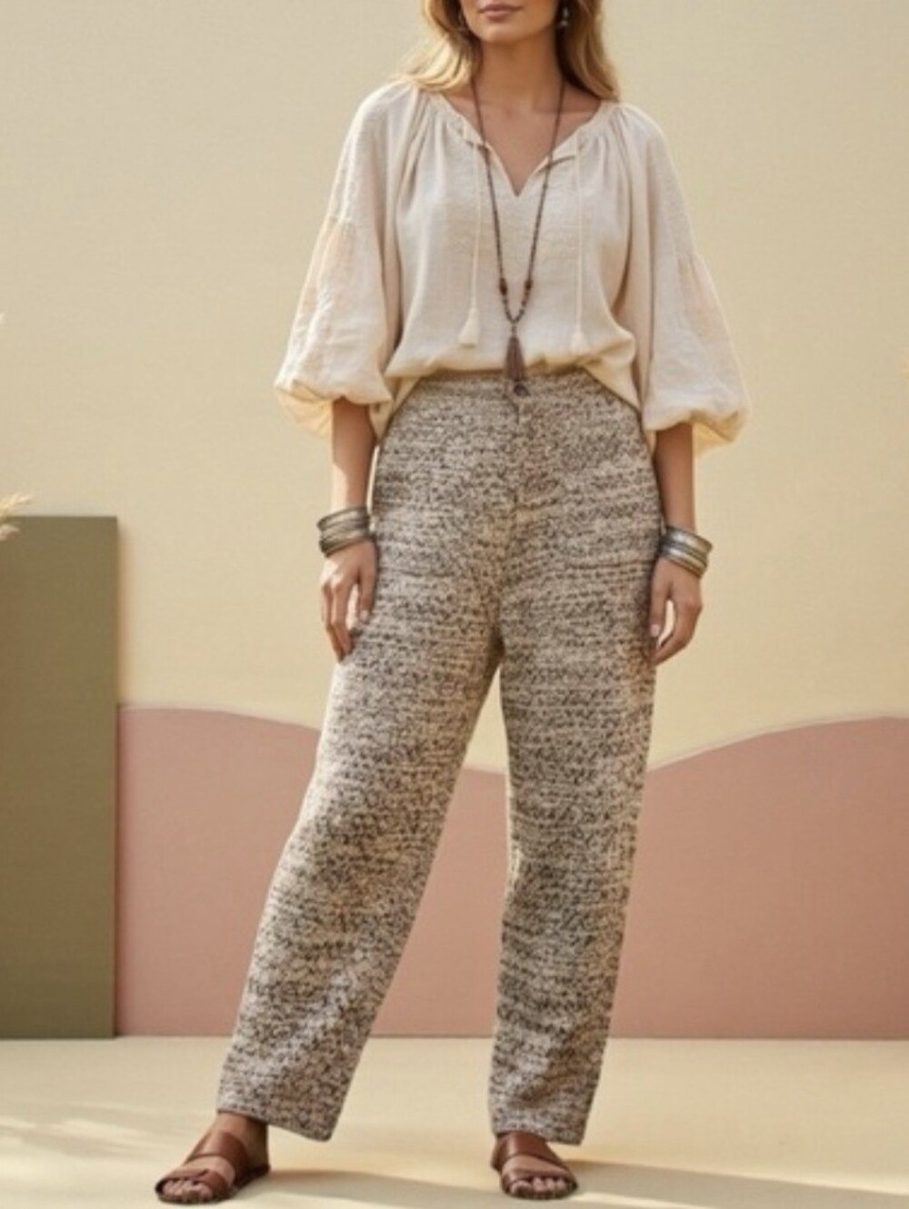 Ladies Free People Baggy Sweater Trousers Pants High Rise Sz Med Boho Hippie